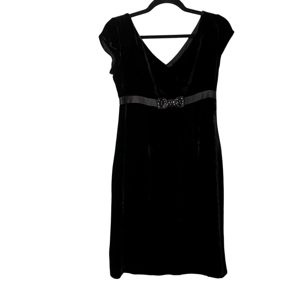 Vintage Bloomingdales Black Velvet Sheath Dress Womens 6P 90s LBD Empire Waist